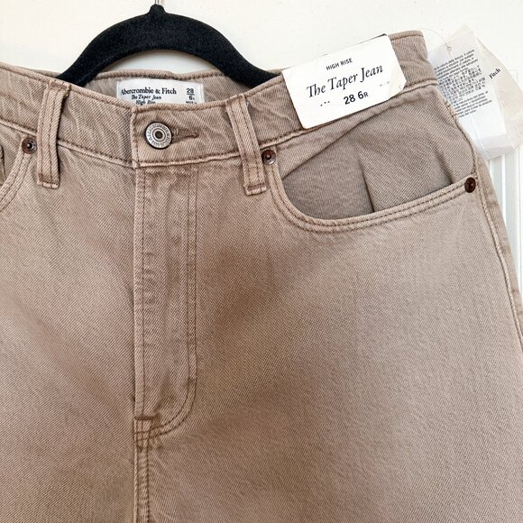 Abercrombie High Rise Taper Jean in Beige - Picture 7 of 10